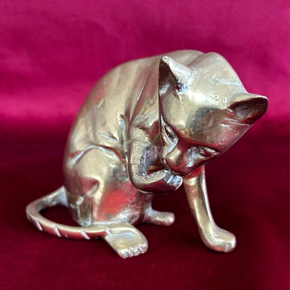 Vintage Mid-Century Brass Cat Sculpture