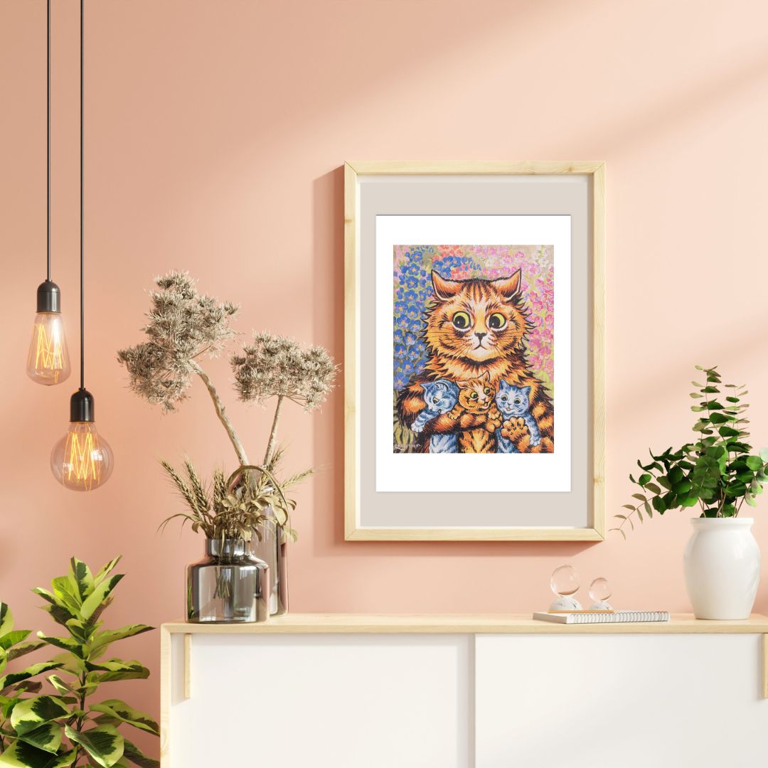 Louis Wain Art Print - A Cat with her Kittens