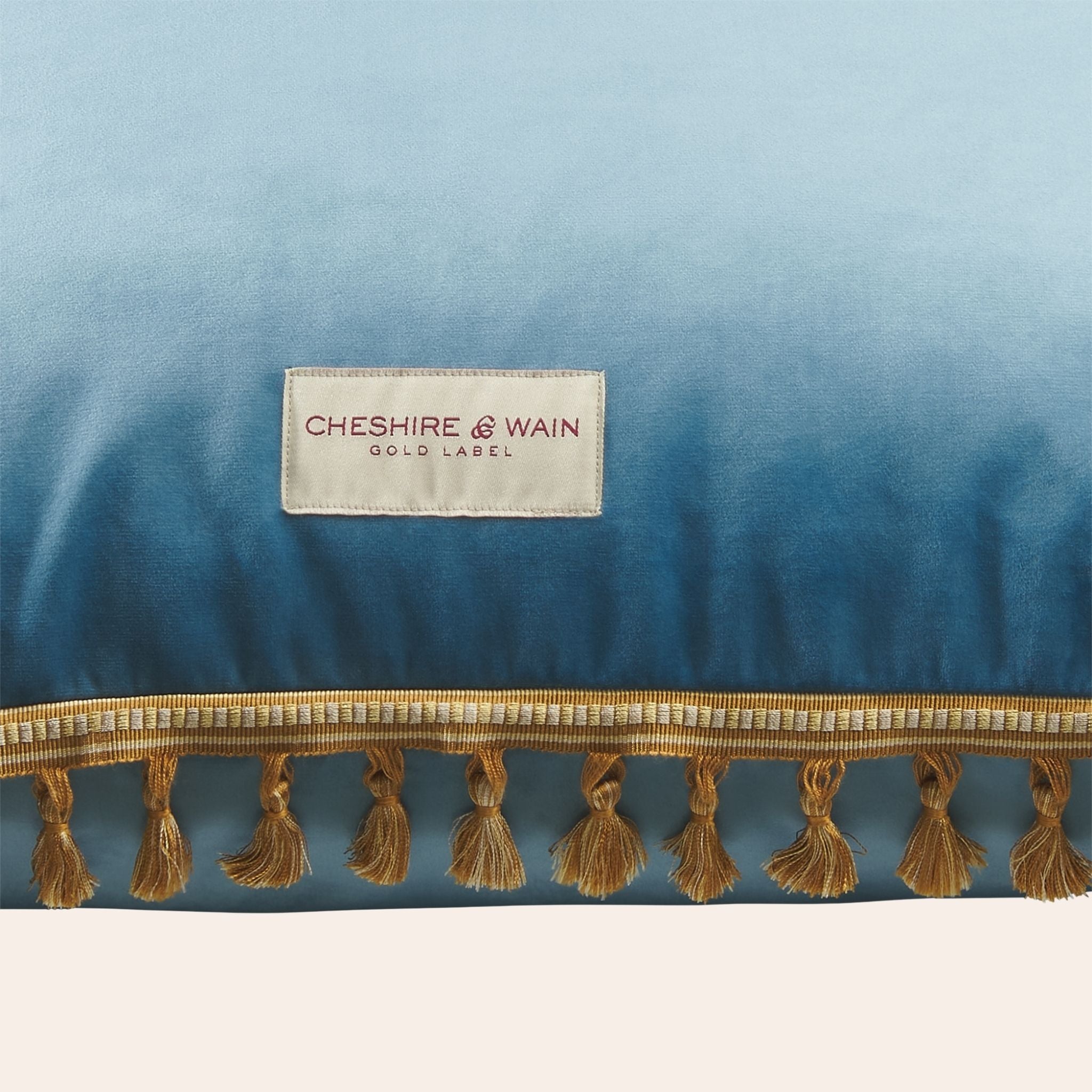 Tassel Trim Velvet Cat Cushion - Azure