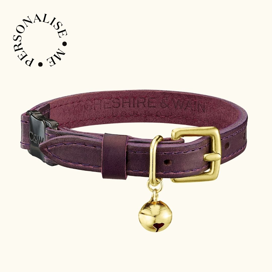 Cheshire Wain Purple Luxury Leather Cat Collar SALE
