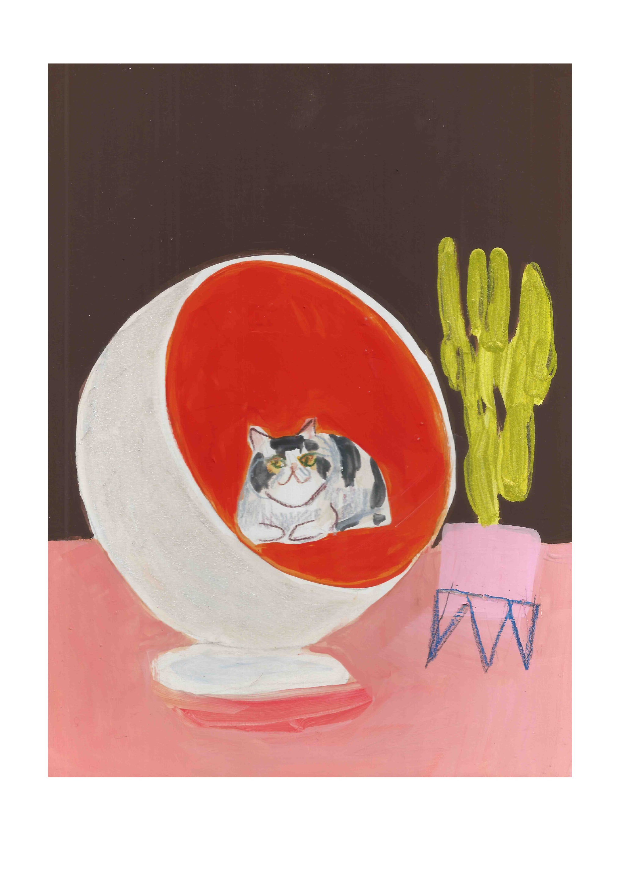 Exotic Shorthair in Eero Aarnio Ball Chair Original Painting by Annabel Pearl