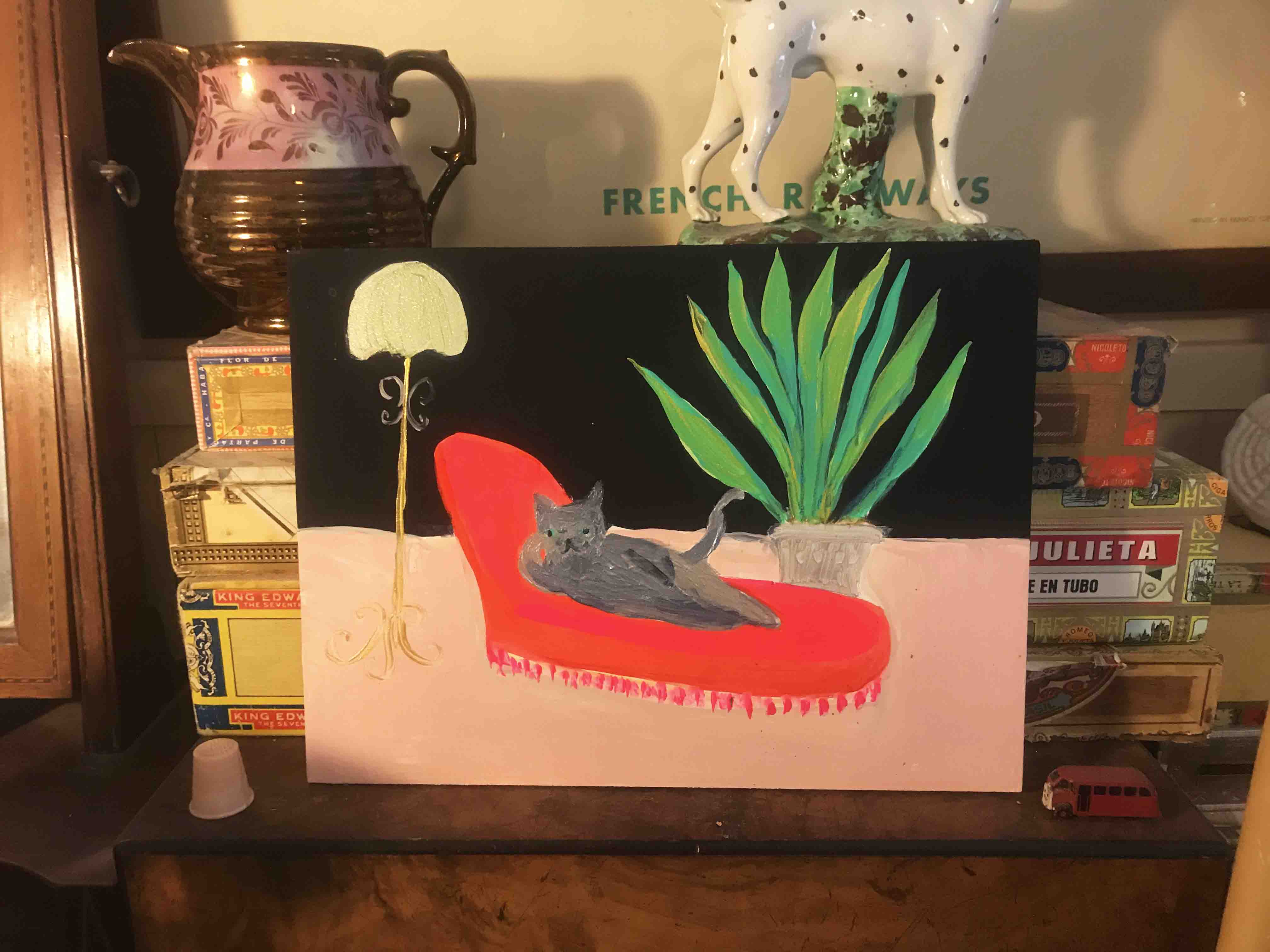Russian Blue on Napoleonic Chaise Longue Original Painting by Annabel Pearl