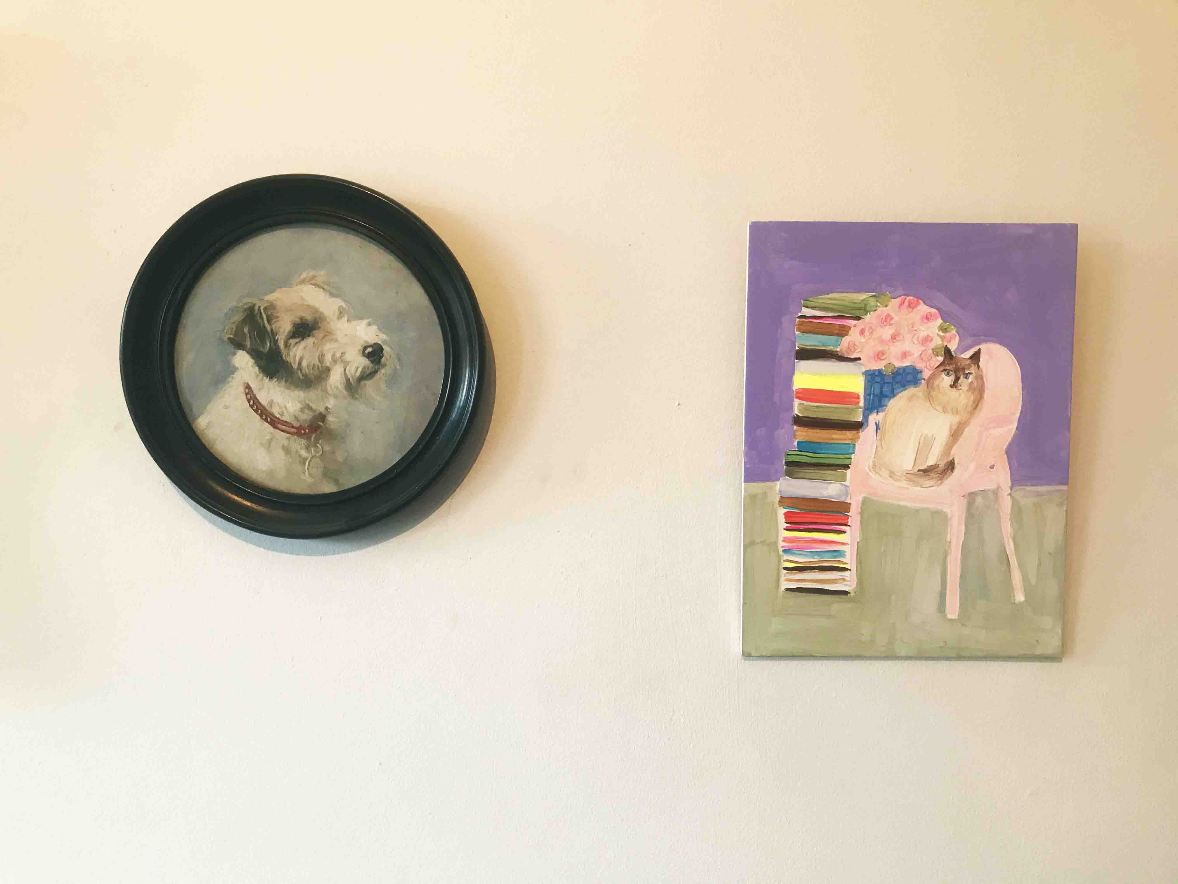 Ragdoll with Peonies & Books on Phillipe Starck Ghost Chair Original Painting by Annabel Pearl