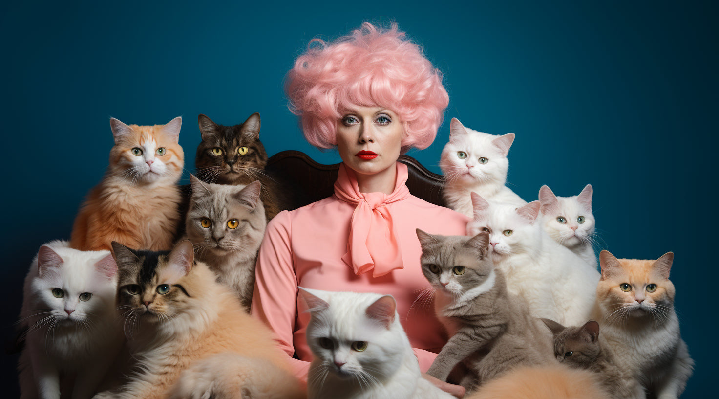 Old cat lady with many cats