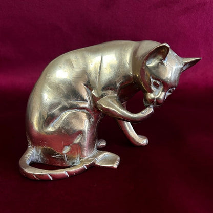 Vintage Mid-Century Brass Cat Sculpture