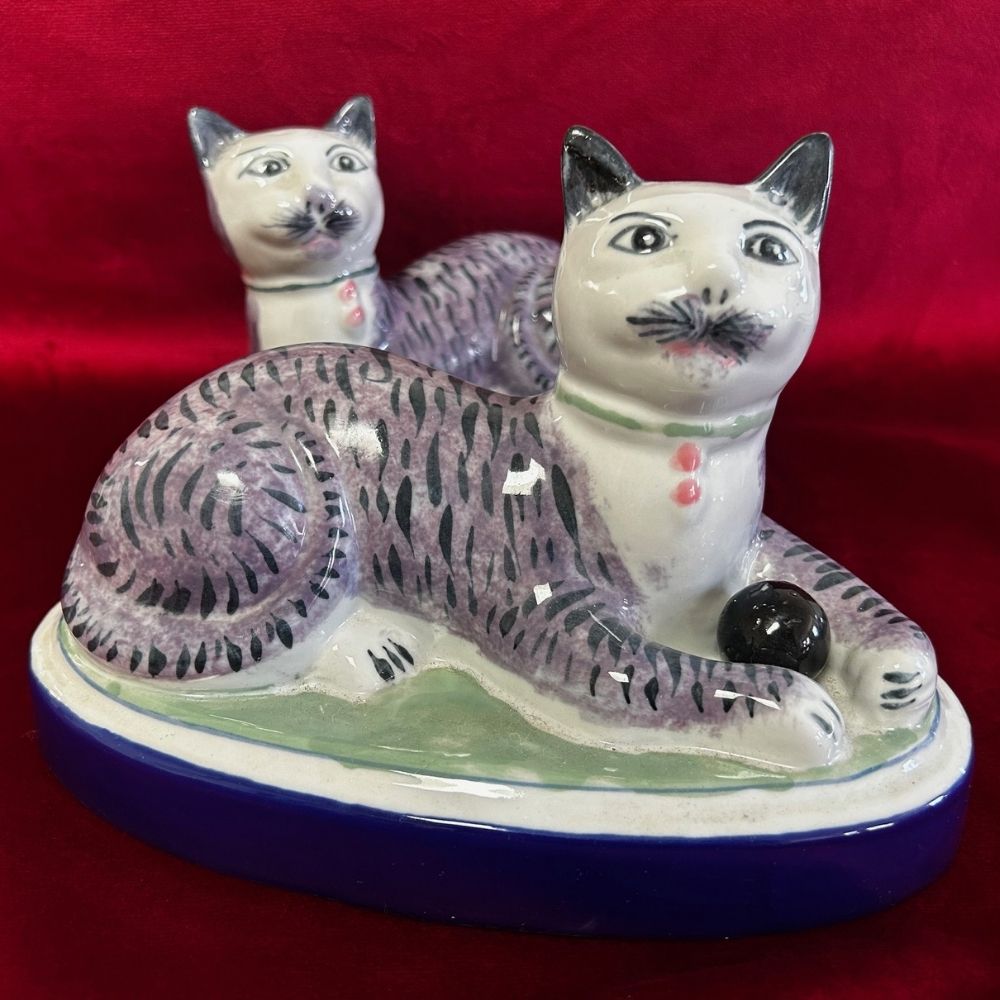 Antique Victorian Staffordshire Style Pair of Cats