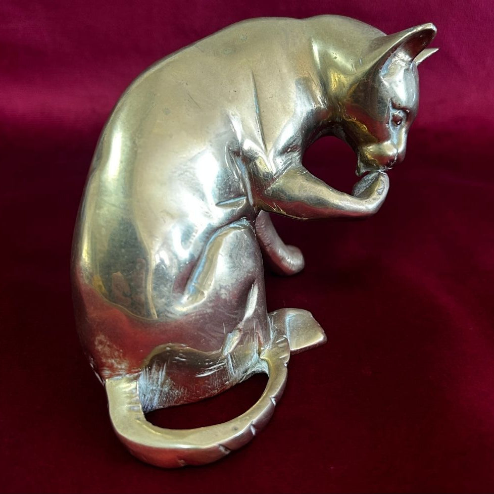 Vintage Mid-Century Brass Cat Sculpture