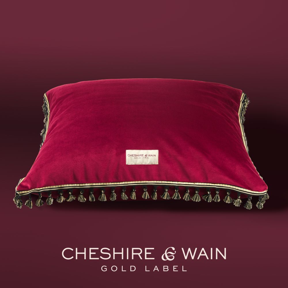 Tassel Trim Velvet Cat Cushion - Carmine