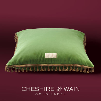 Tassel Trim Velvet Cat Cushion - Basil
