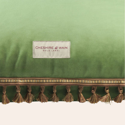 Tassel Trim Velvet Cat Cushion - Basil
