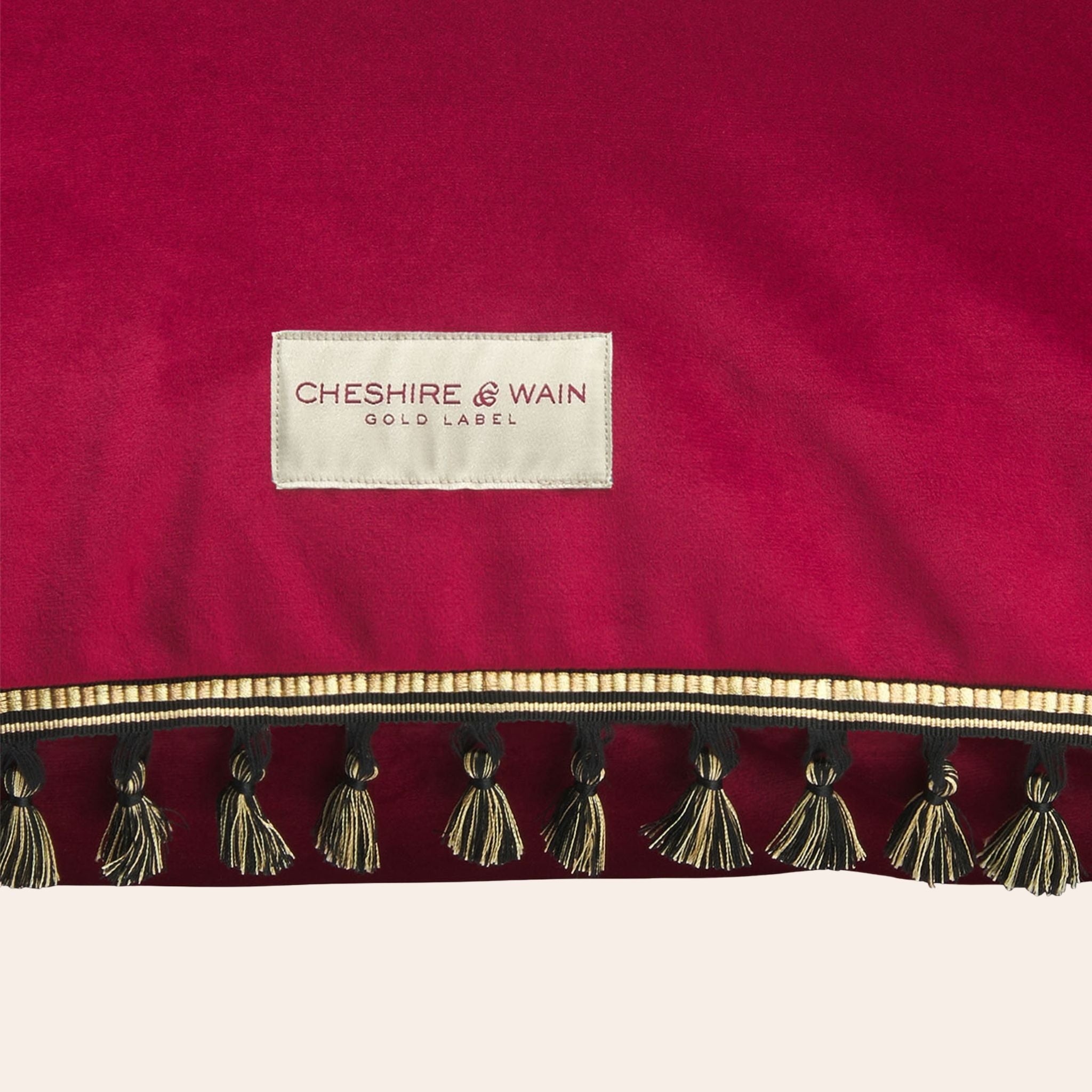 Tassel Trim Velvet Cat Cushion - Carmine