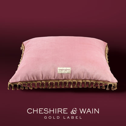 Tassel Trim Velvet Cat Cushion - Rose