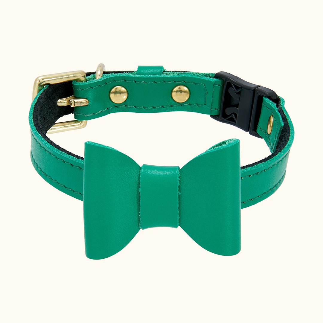 Green leather cat collar cheap