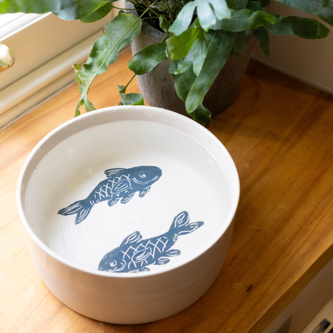 Koi Carp Large Stoneware Water Bowl - Cheshire & Wain x Kate Welton