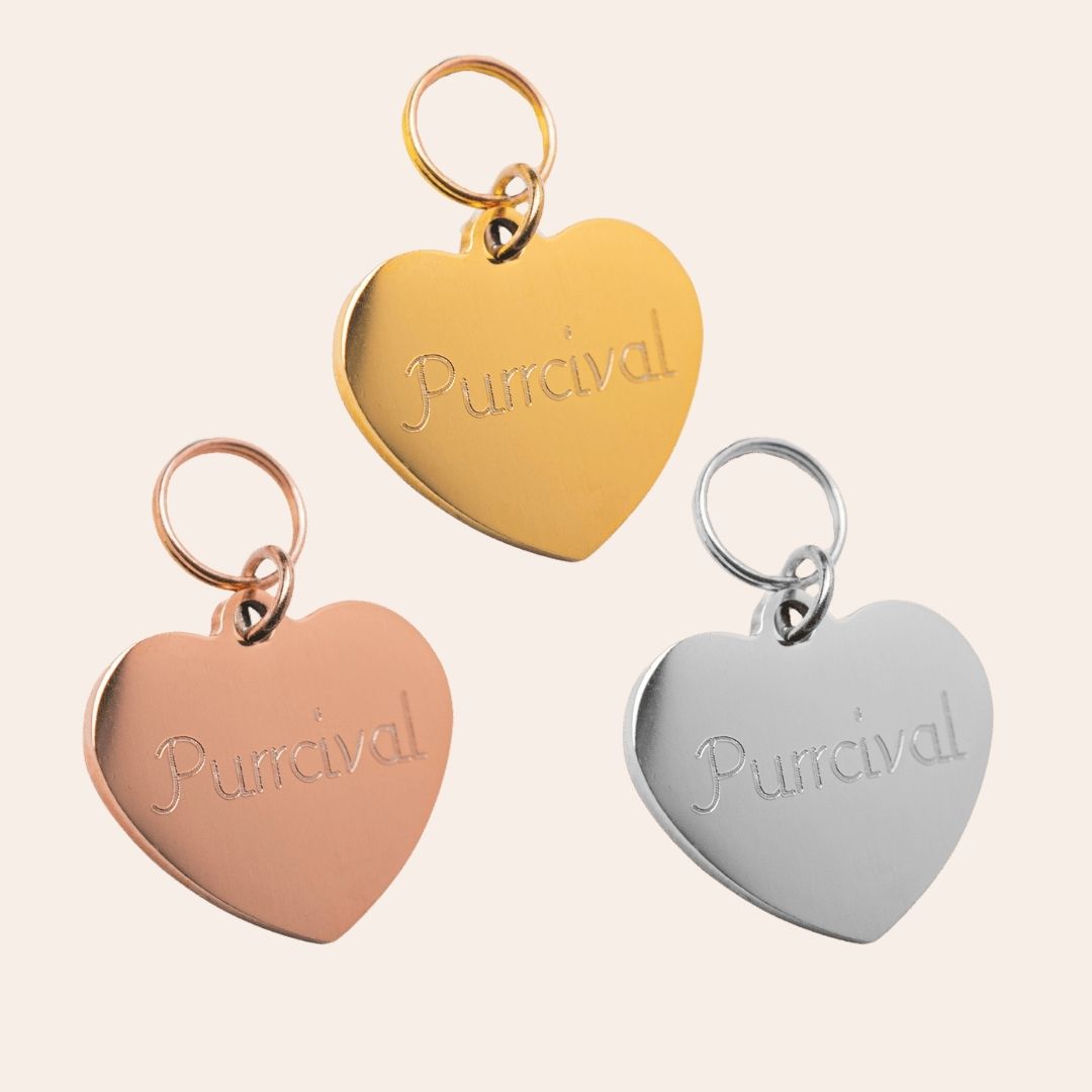 Heart Engraved Cat ID Tag | Gold, Silver & Rose Gold