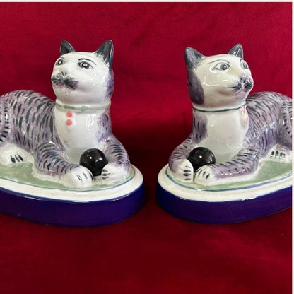 A Pair of Antique Staffordshire Style Cat Figurines