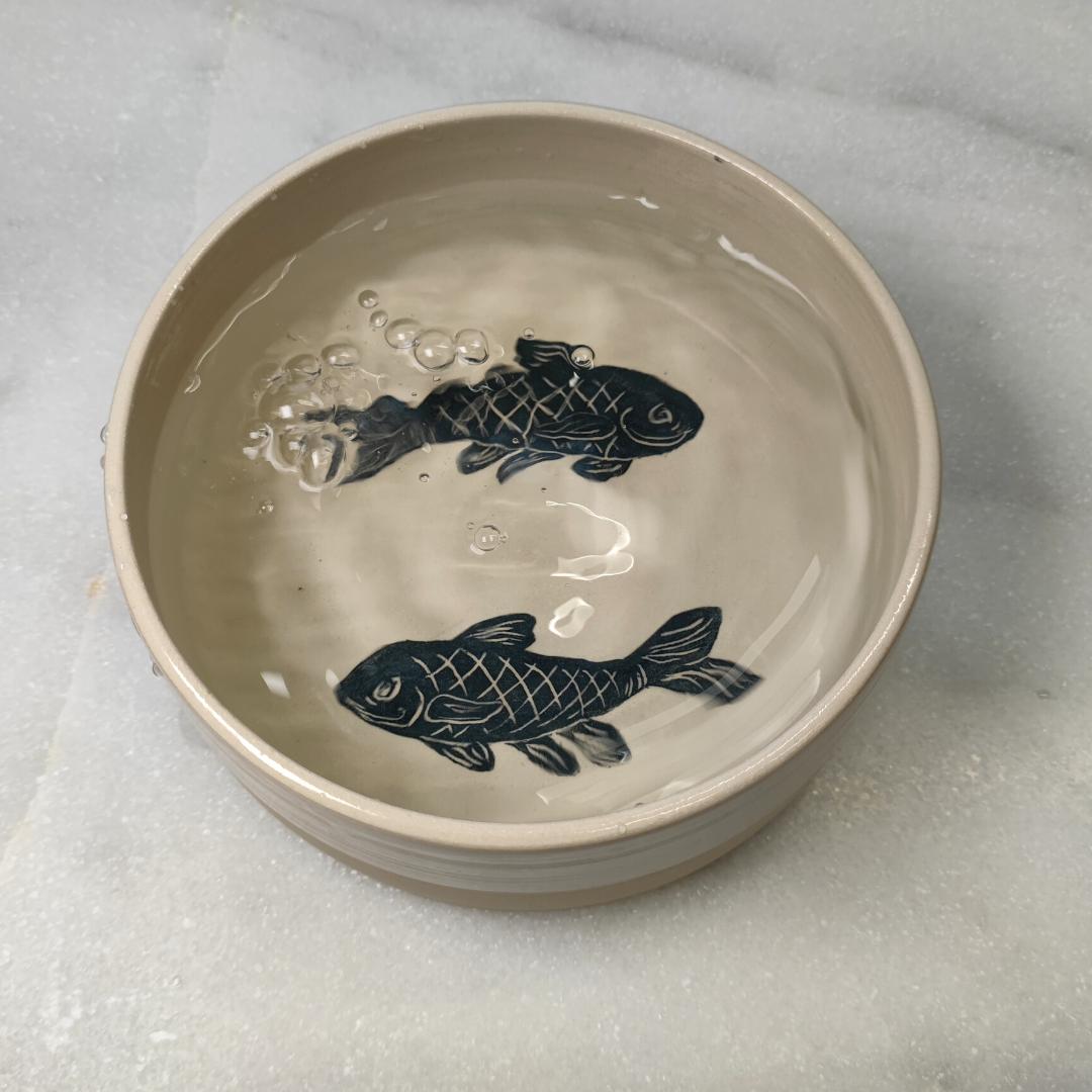 Koi Carp Large Stoneware Water Bowl - Cheshire & Wain x Kate Welton