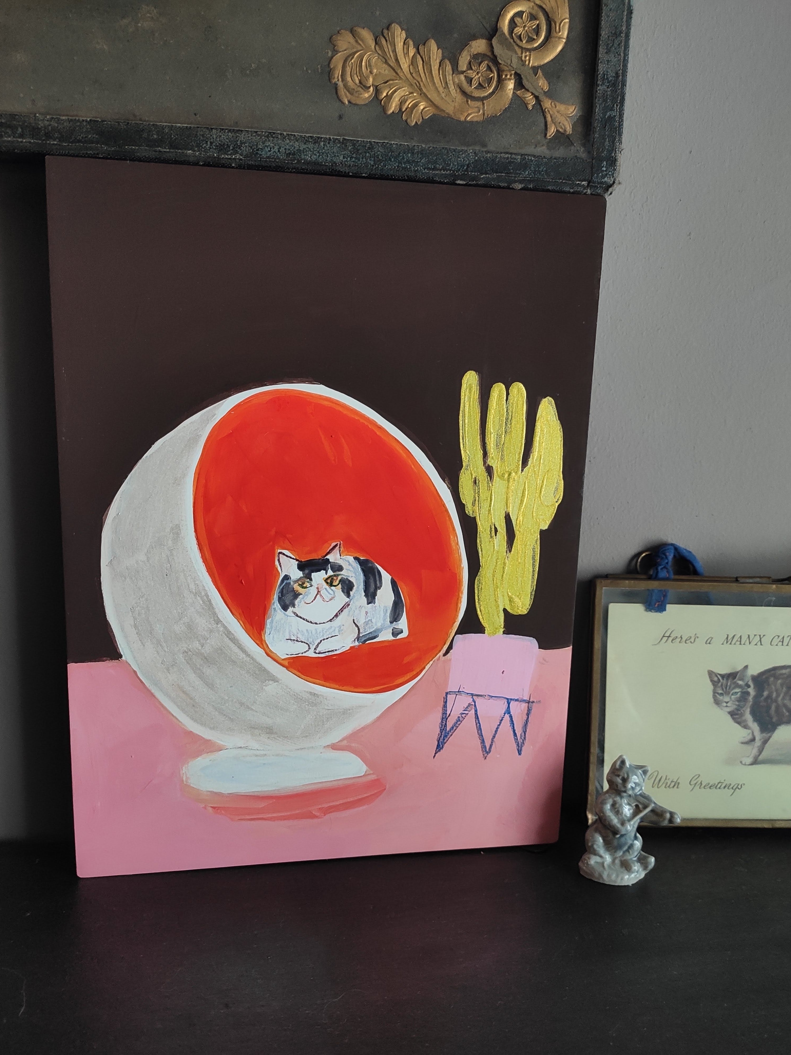 Exotic Shorthair in Eero Aarnio Ball Chair Original Painting by Annabel Pearl