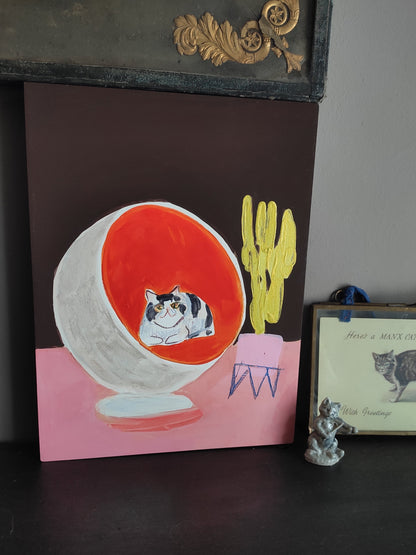 Exotic Shorthair in Eero Aarnio Ball Chair Original Painting by Annabel Pearl