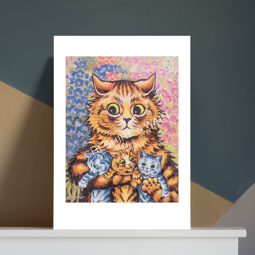 A cat with her kittens print by Louis Wain