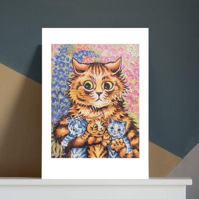 Louis Wain Art Print - A Cat with her Kittens