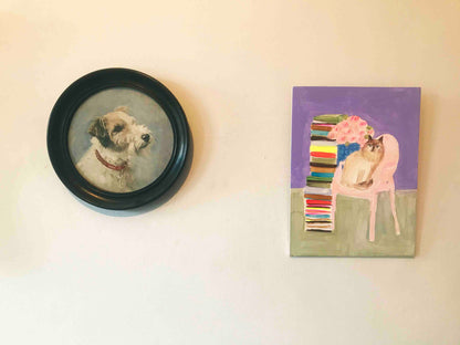 Ragdoll with Peonies & Books on Phillipe Starck Ghost Chair Original Painting by Annabel Pearl