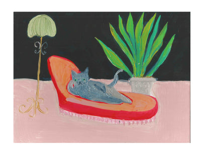 Russian Blue on Napoleonic Chaise Longue Original Painting by Annabel Pearl